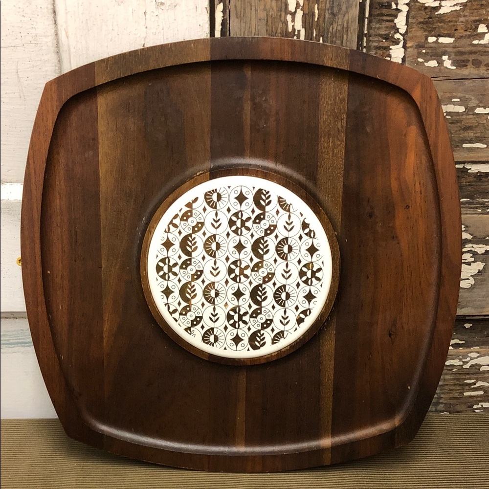 Vintage Wooden Walnut rectangle charcuterie board Gold details